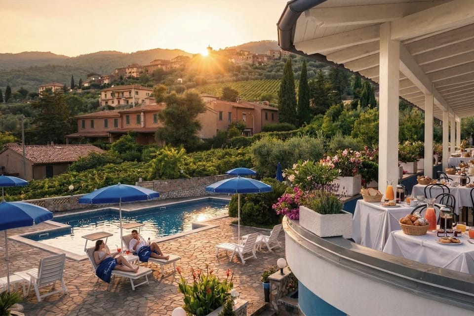 Property building, Spring, Day, People, Natural landscape, Garden, Food and drinks, Food, Garden view, Mountain view, Pool view, Swimming pool, sunbed