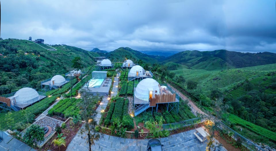 Property building, Night, Natural landscape, Bird's eye view, Mountain view