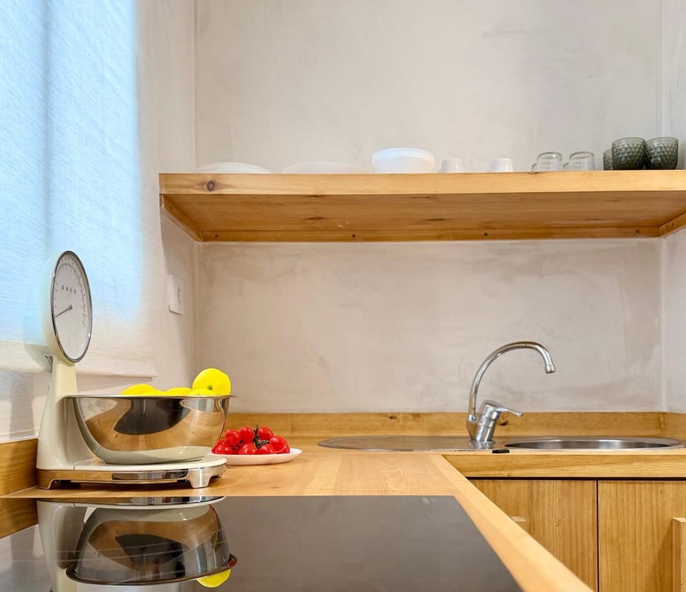 Kitchen or kitchenette, stove