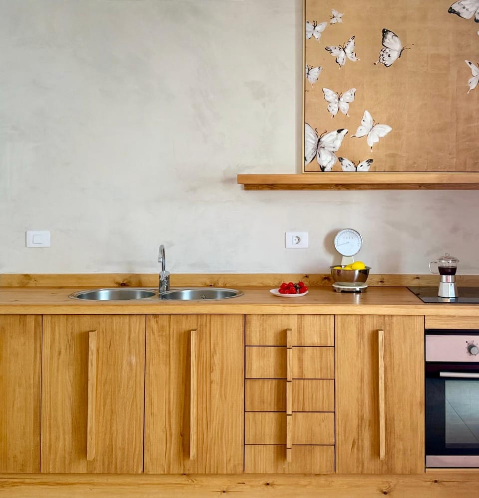 Kitchen or kitchenette, stove
