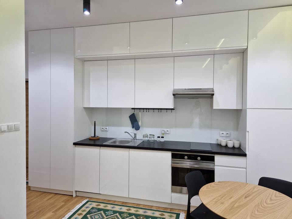 Kitchen or kitchenette, stove