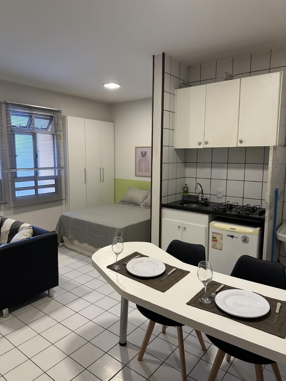 Kitchen or kitchenette, stove