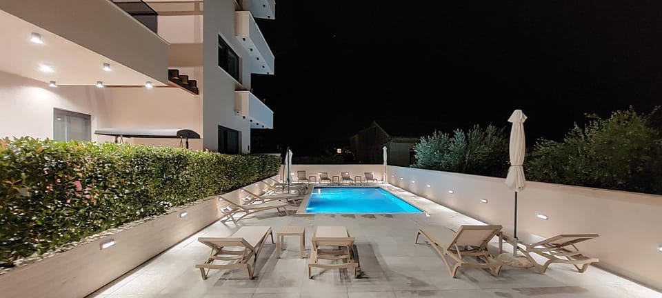 Patio, Night, Pool view, Swimming pool