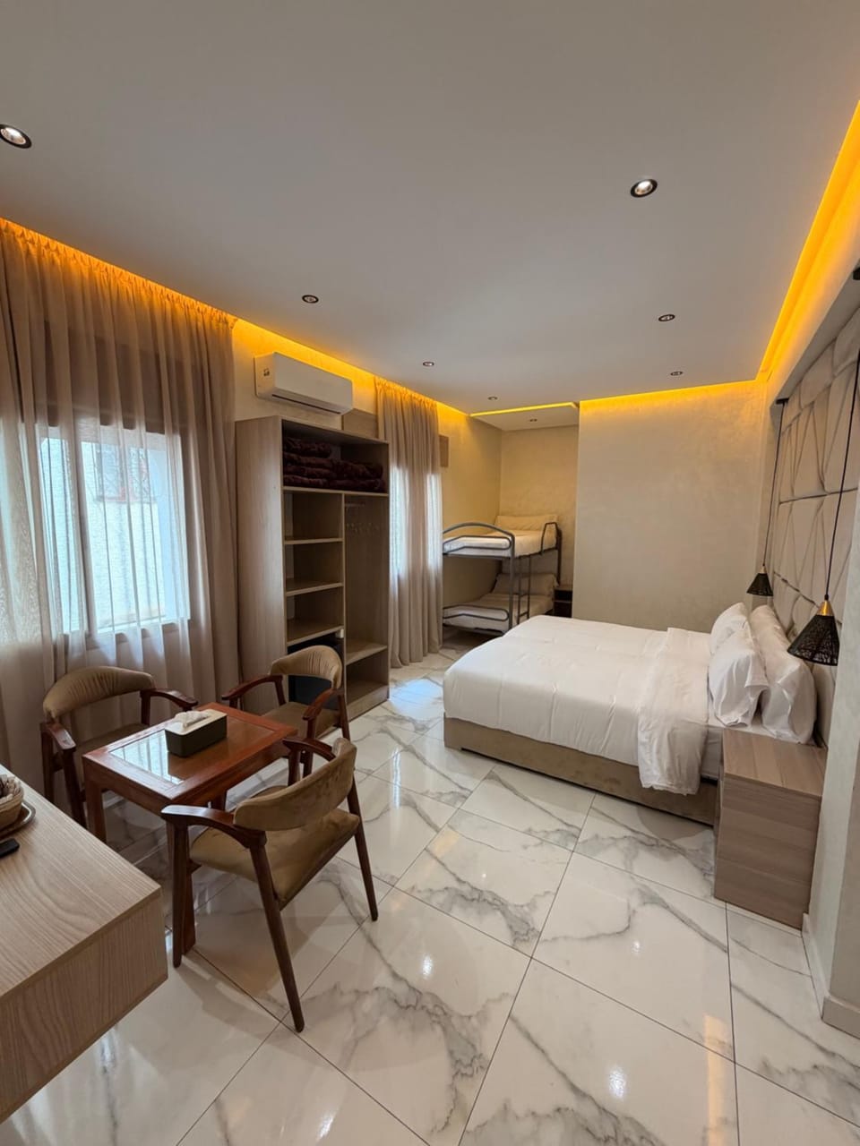 Bed, Photo of the whole room, Bedroom, bunk bed, wardrobe