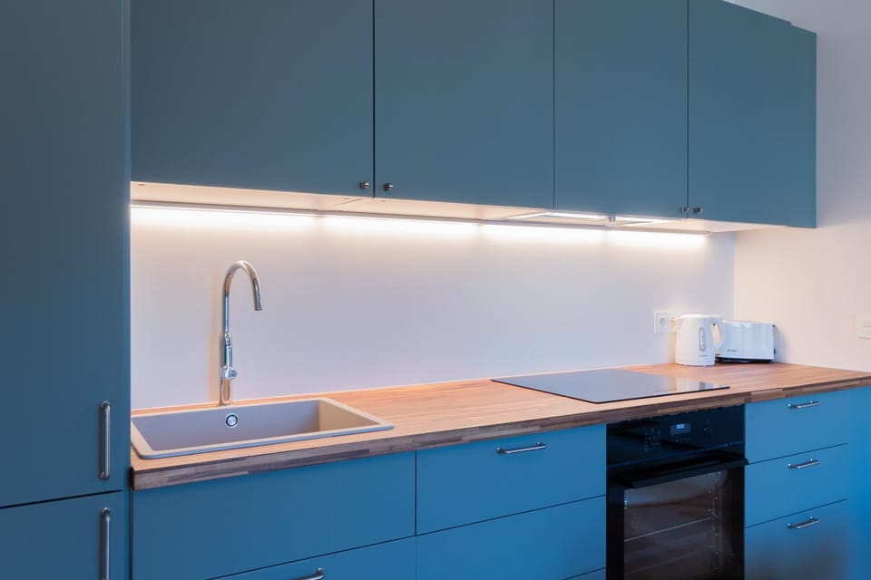Kitchen or kitchenette, stove