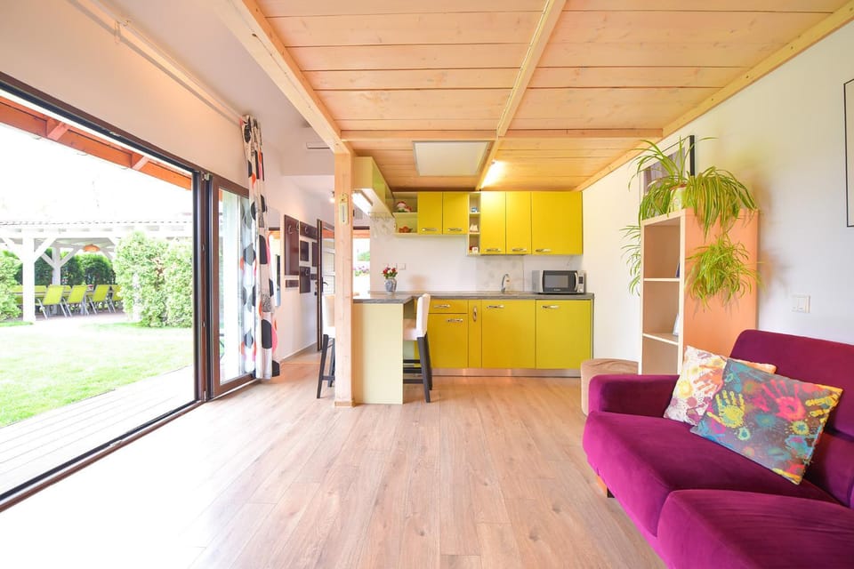 Kitchen or kitchenette, Living room, Seating area, Garden view