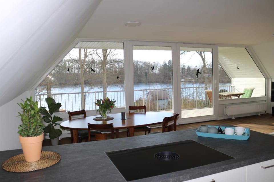 Kitchen or kitchenette, Dining area, Lake view