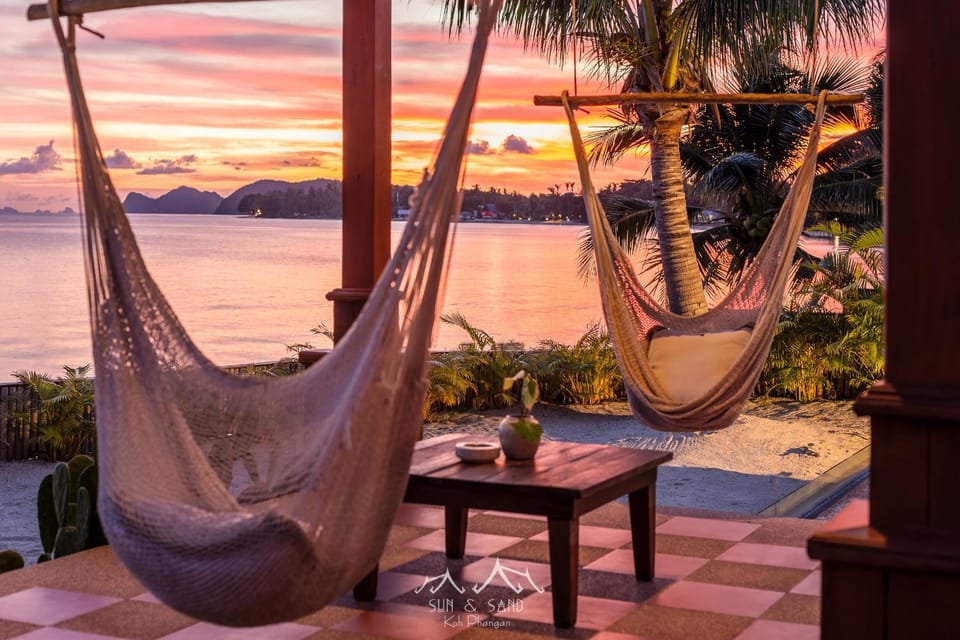 Patio, Natural landscape, Seating area, Sea view, Sunset