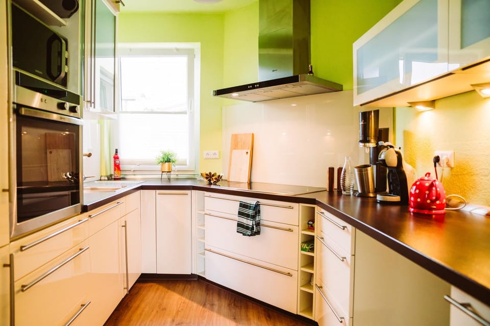 Kitchen or kitchenette, stove