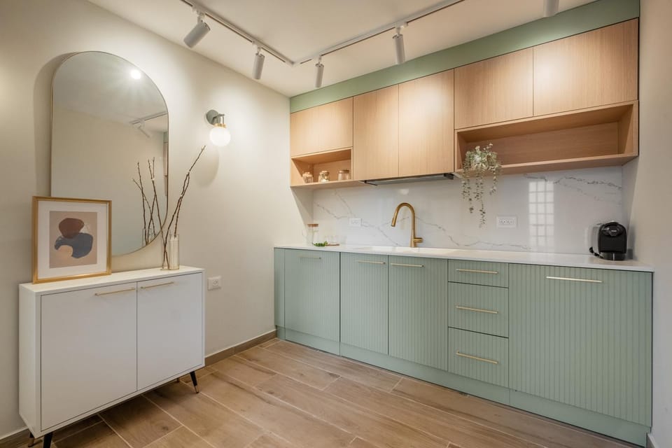 Kitchen or kitchenette, stove