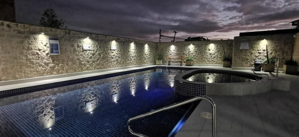 Night, Pool view, Swimming pool, Swimming pool