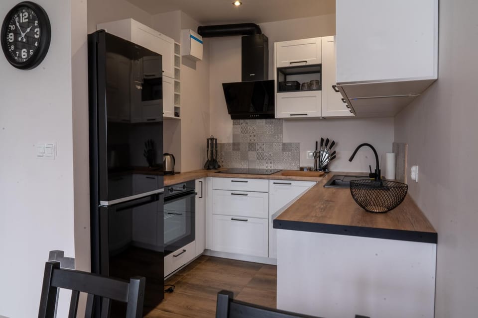 Kitchen or kitchenette, dishwasher, stove