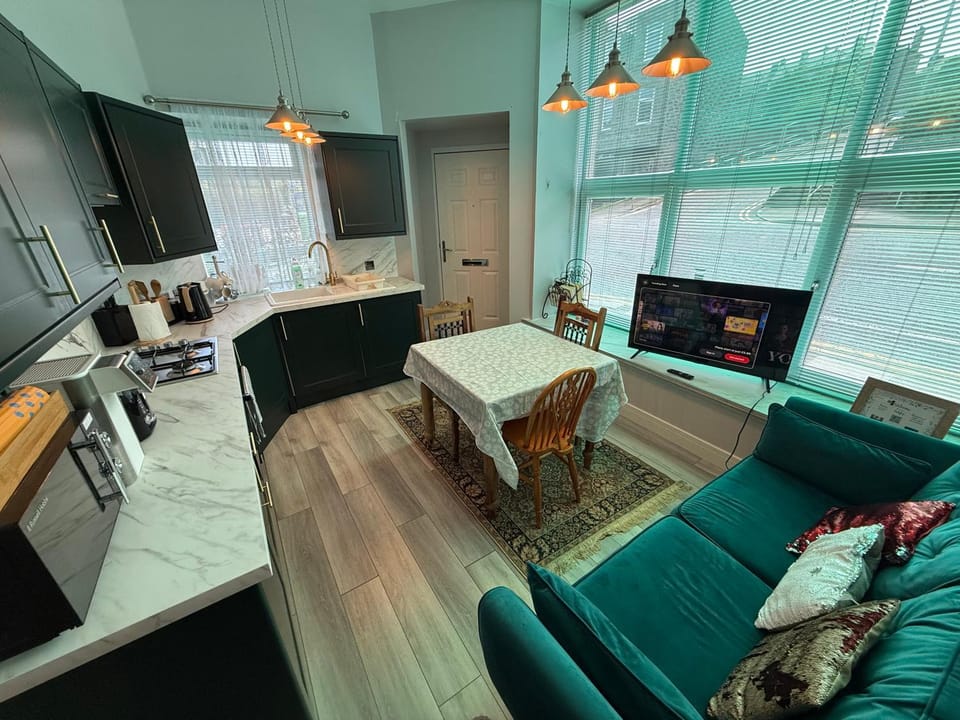 Communal lounge/ TV room, TV and multimedia, Kitchen or kitchenette, Living room, Seating area, Dining area, Evening entertainment, oven, stove