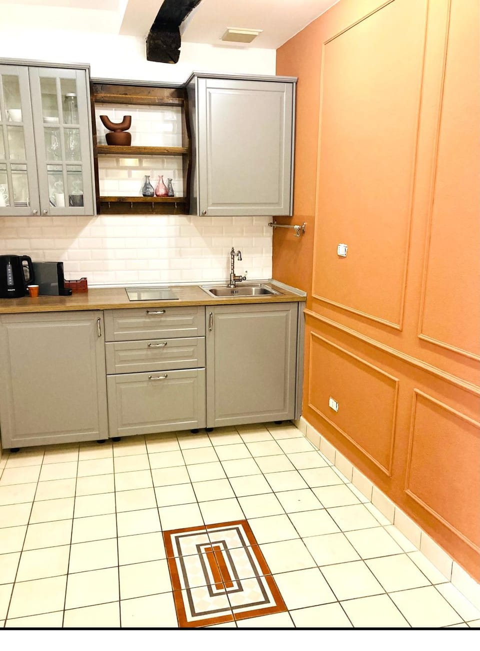 Kitchen or kitchenette, stove