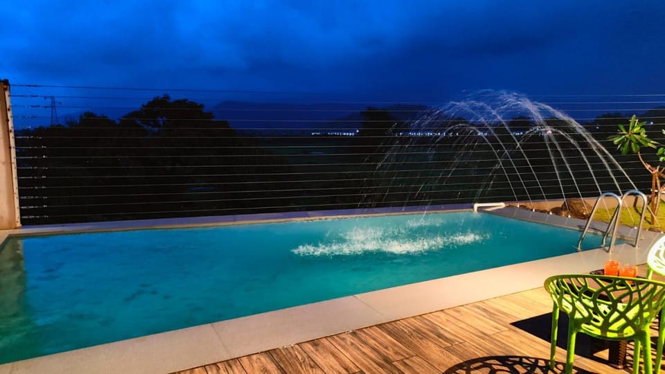 Night, Pool view, Swimming pool