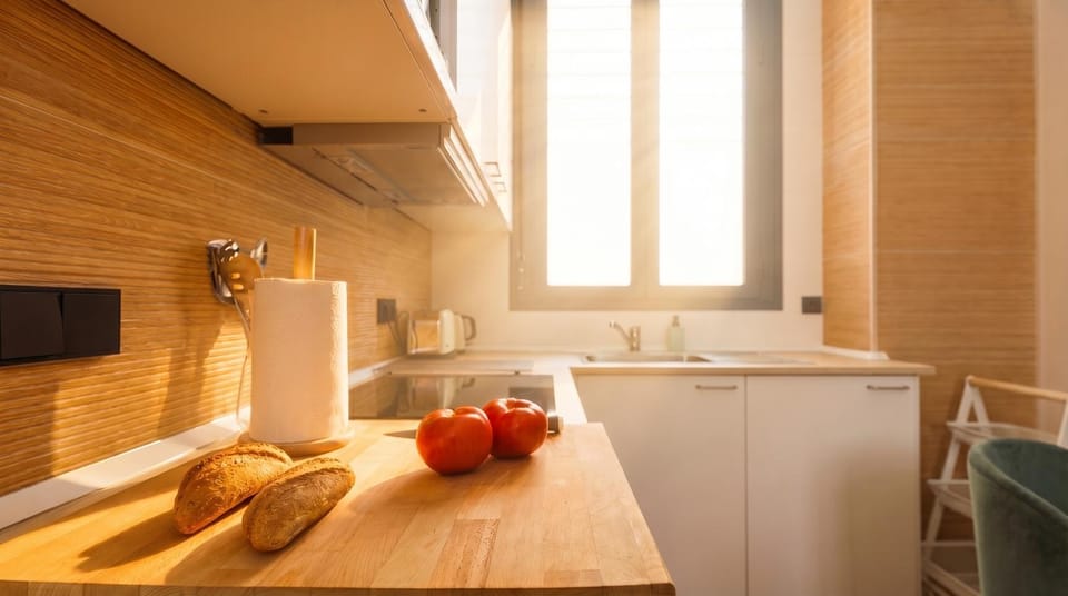 Kitchen or kitchenette, stove