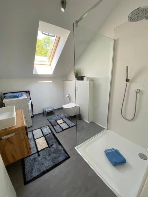 Shower, Toilet, Bathroom, towels, washing machine