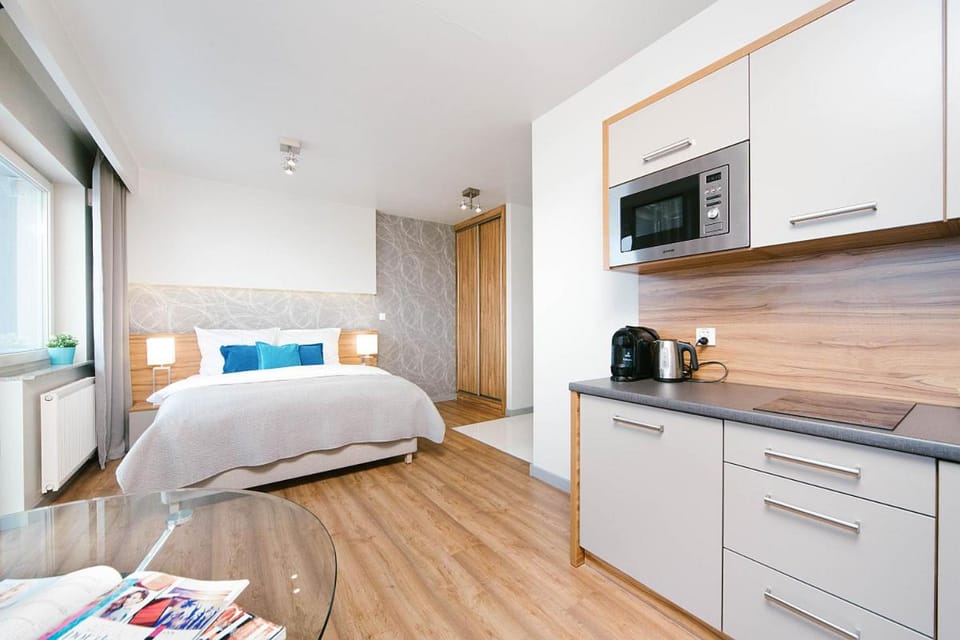 Bed, TV and multimedia, Kitchen or kitchenette, Photo of the whole room, Bedroom, wardrobe