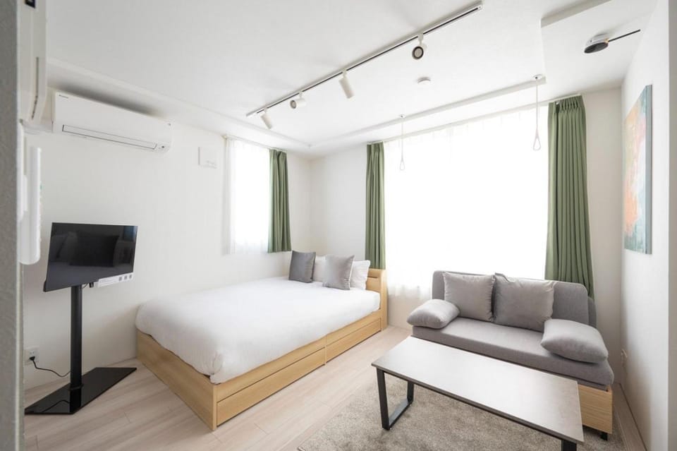 Bed, TV and multimedia, Living room, Photo of the whole room, Seating area, Bedroom, air conditioner