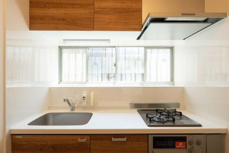 Kitchen or kitchenette, stove