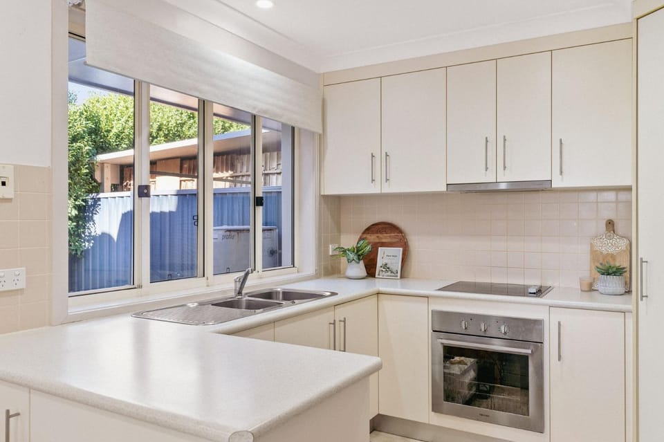 Kitchen or kitchenette, stove