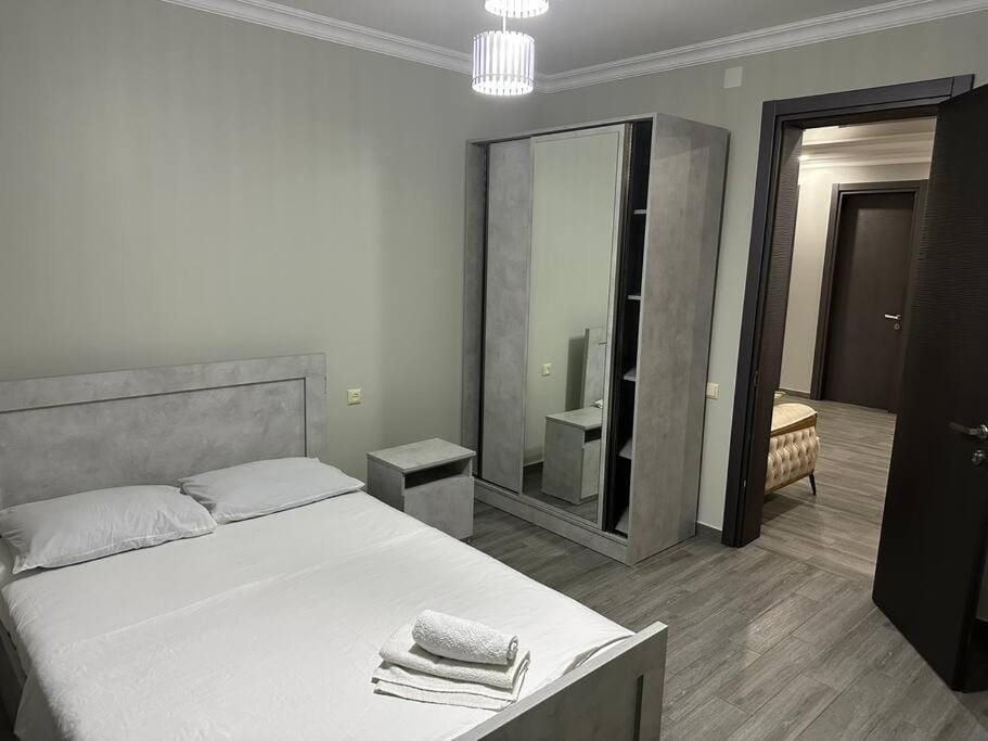 Bed, Photo of the whole room, Bedroom, towels, wardrobe