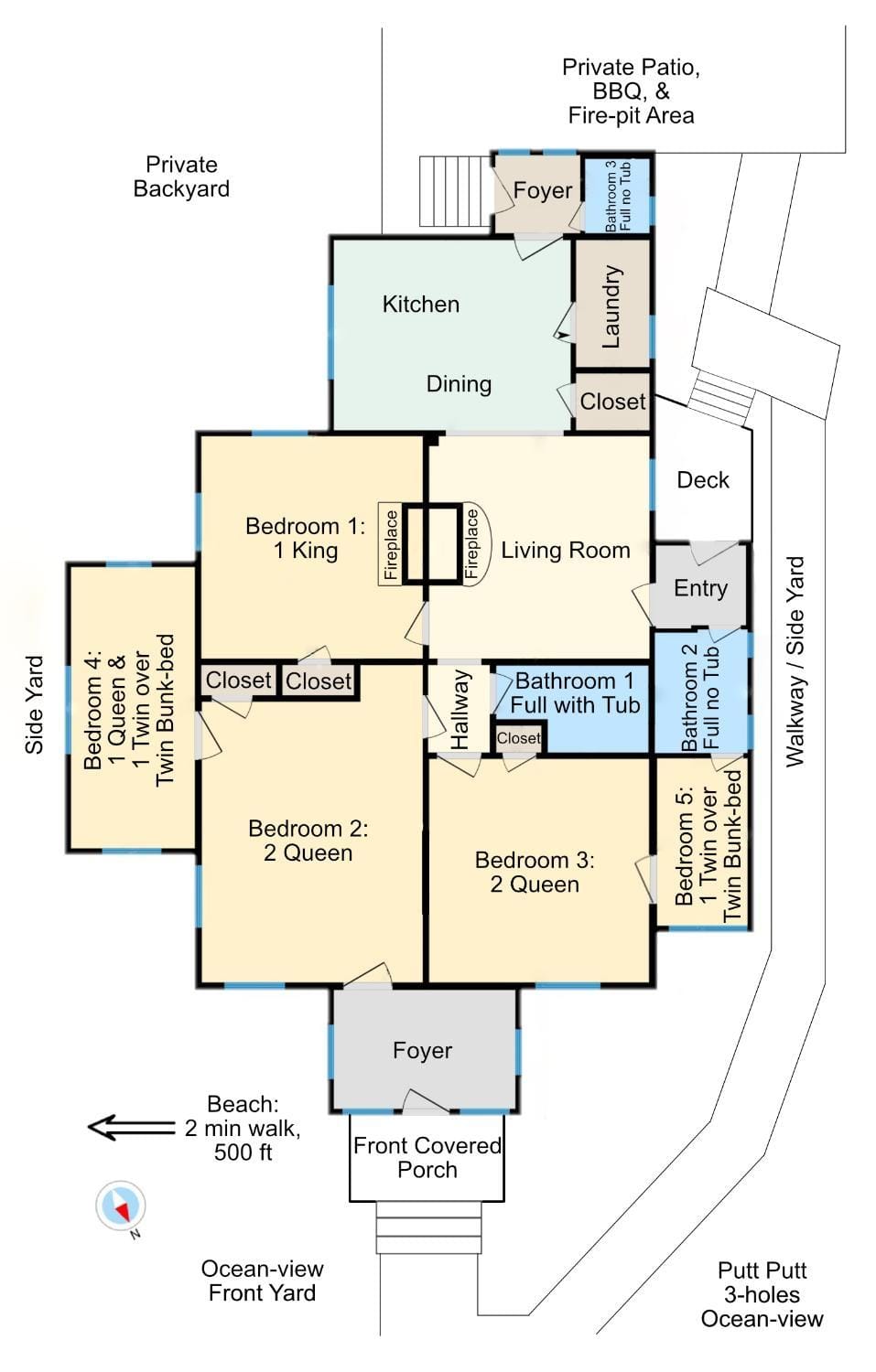 Patio, BBQ facilities, Garden, Coffee/tea facilities, Kitchen or kitchenette, Living room, Floor plan, Dining area, Beach, Bedroom, Sea view, bunk bed, laundry