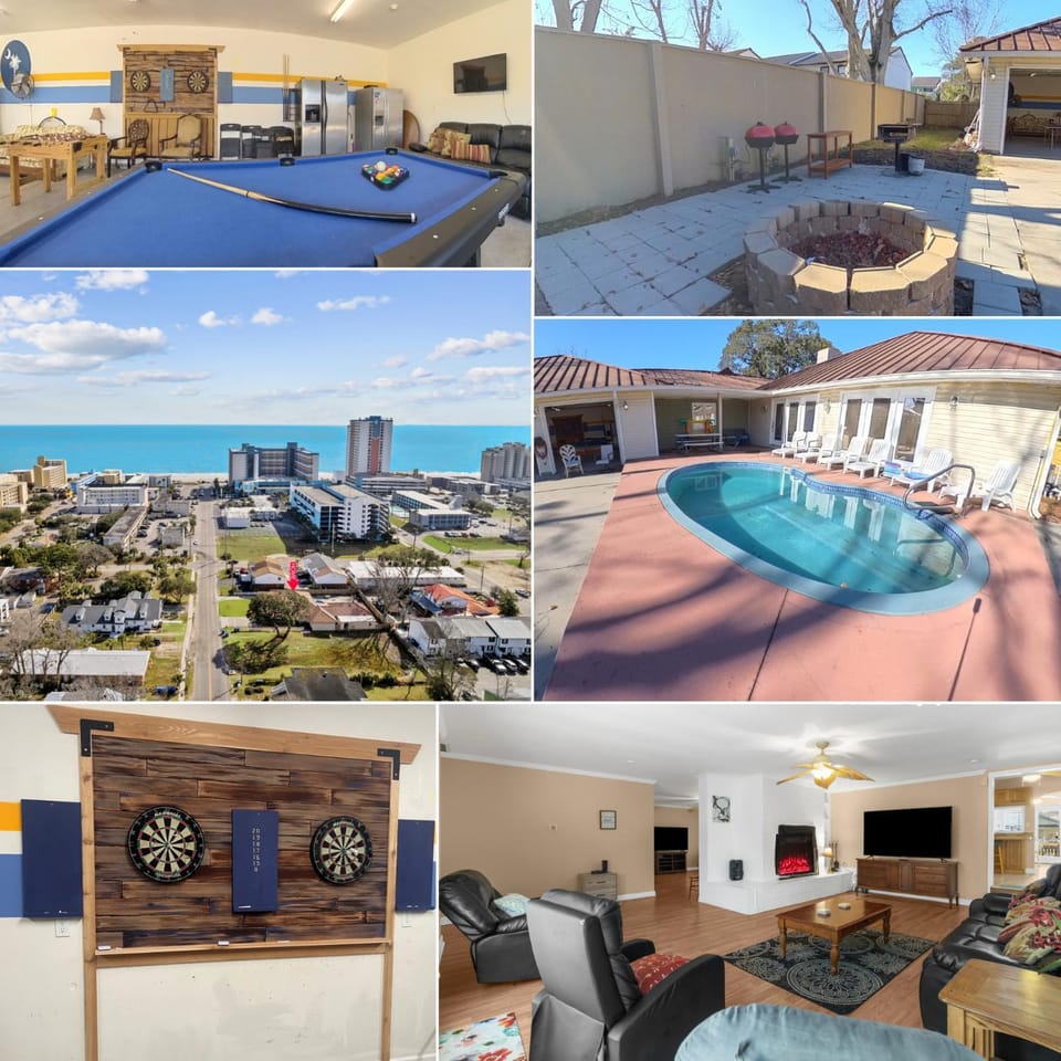 Day, Neighbourhood, BBQ facilities, Billiard, Darts, Game Room, TV and multimedia, Seating area, Dining area, Beach, Evening entertainment, Pool view, Sea view, Swimming pool, fireplace, pet friendly