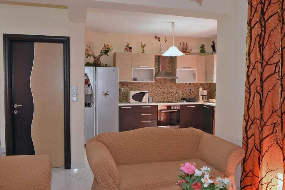 Kitchen or kitchenette, Living room, Seating area, Dining area
