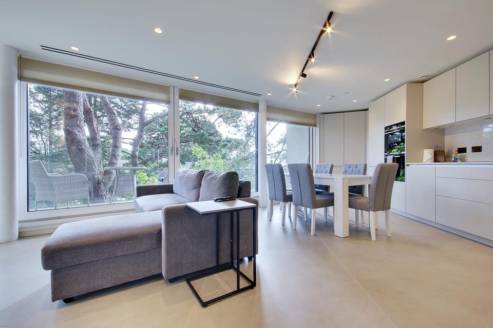 Kitchen or kitchenette, Living room, Seating area, Dining area