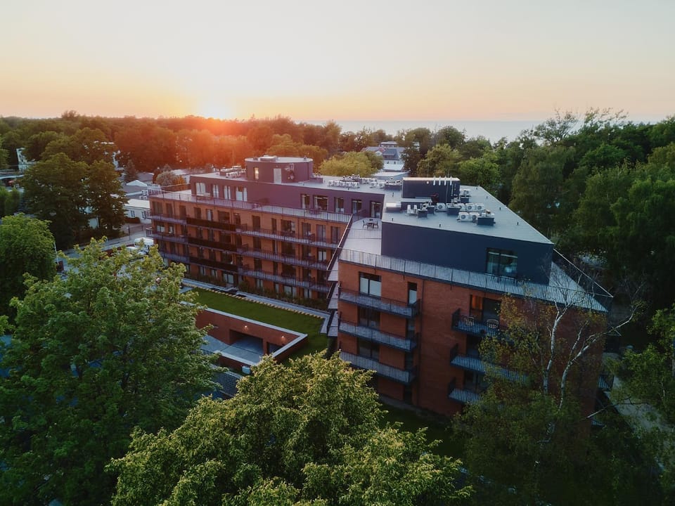 Property building, Bird's eye view, Sunset