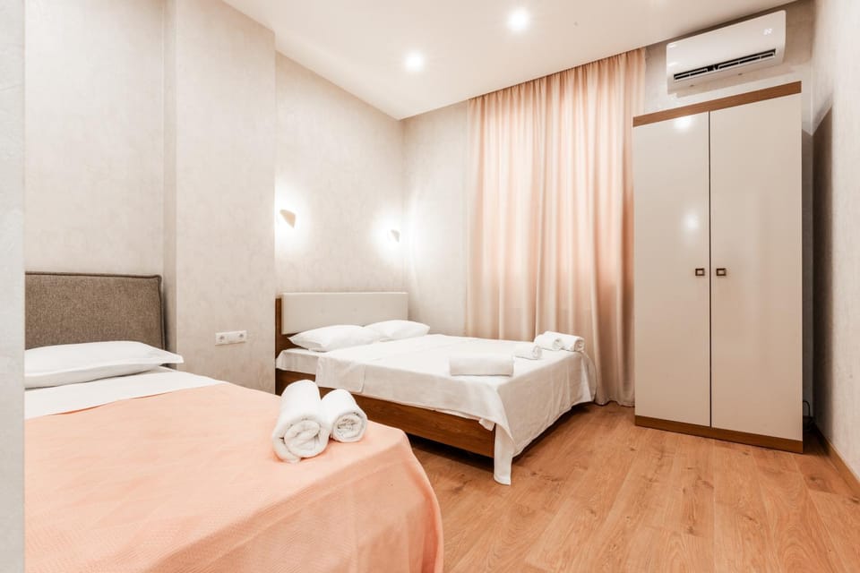 Bed, Photo of the whole room, Bedroom, towels, wardrobe, air conditioner