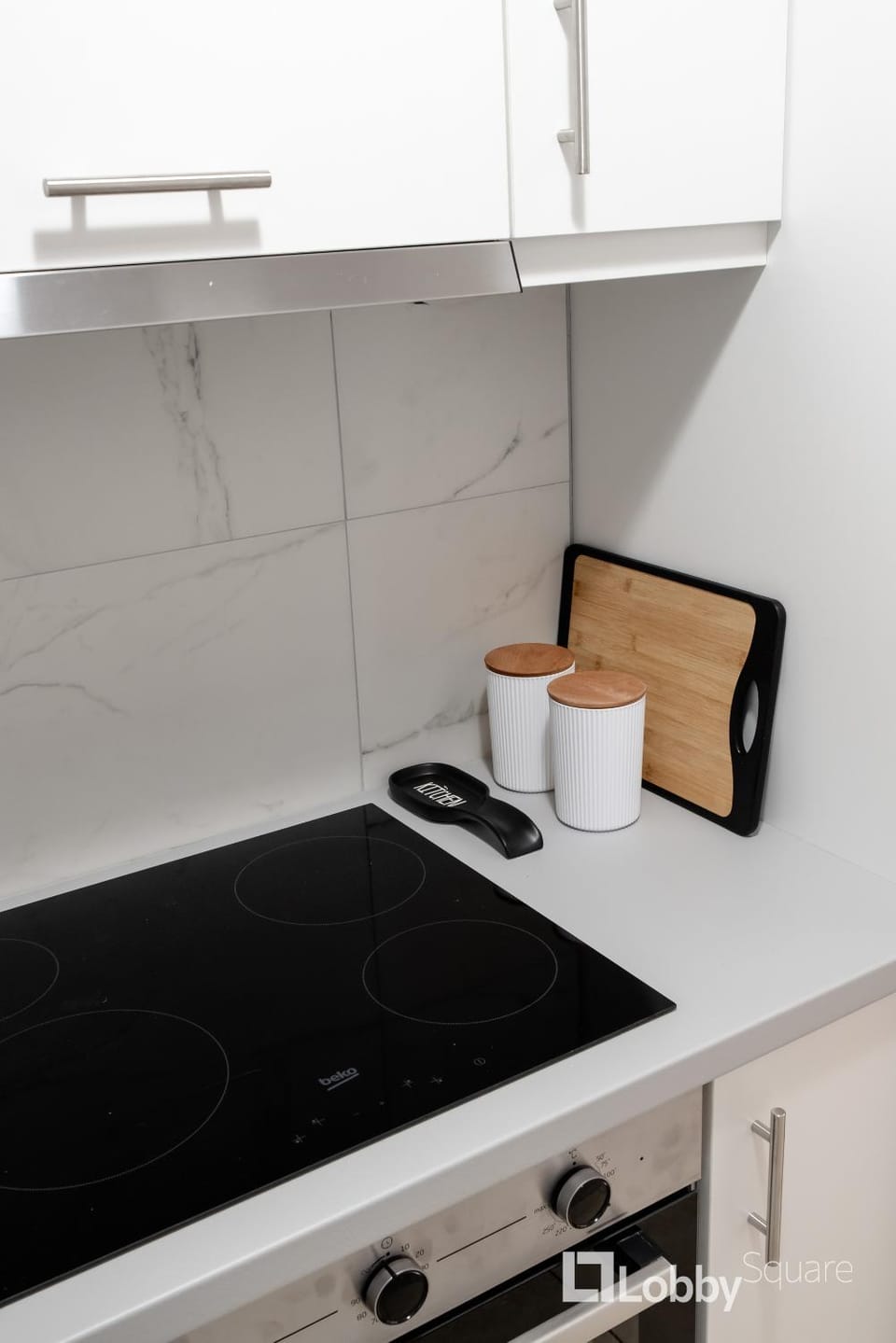 Kitchen or kitchenette, stove