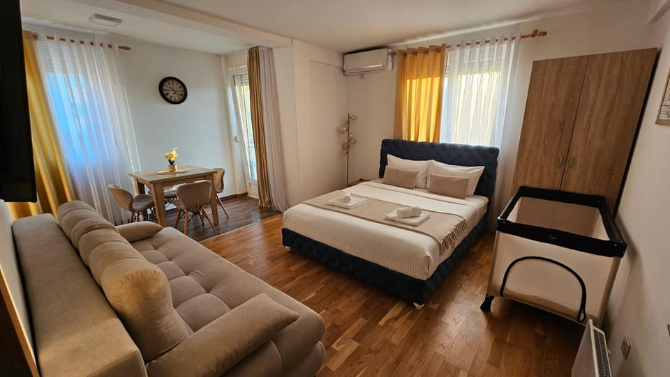 Bed, TV and multimedia, Living room, Photo of the whole room, Seating area, Bedroom, air conditioner