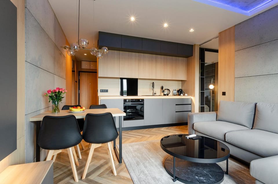 Kitchen or kitchenette, Living room, Seating area