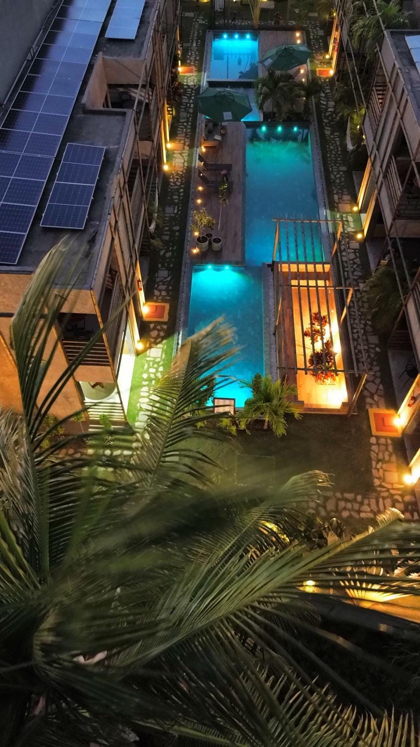 Night, Pool view, Swimming pool