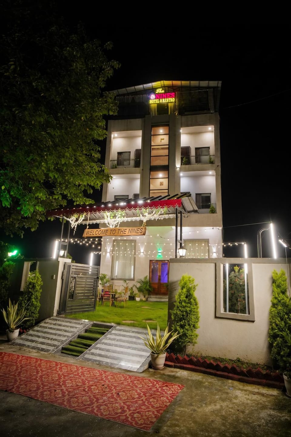 Property building, Night, Garden, Garden view