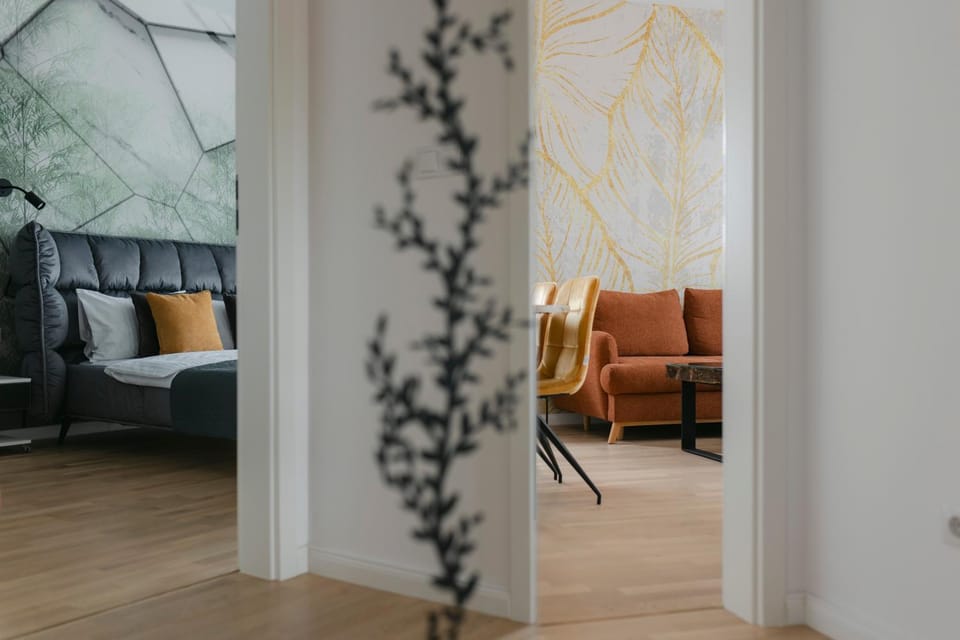 Bed, Living room, Seating area, Bedroom