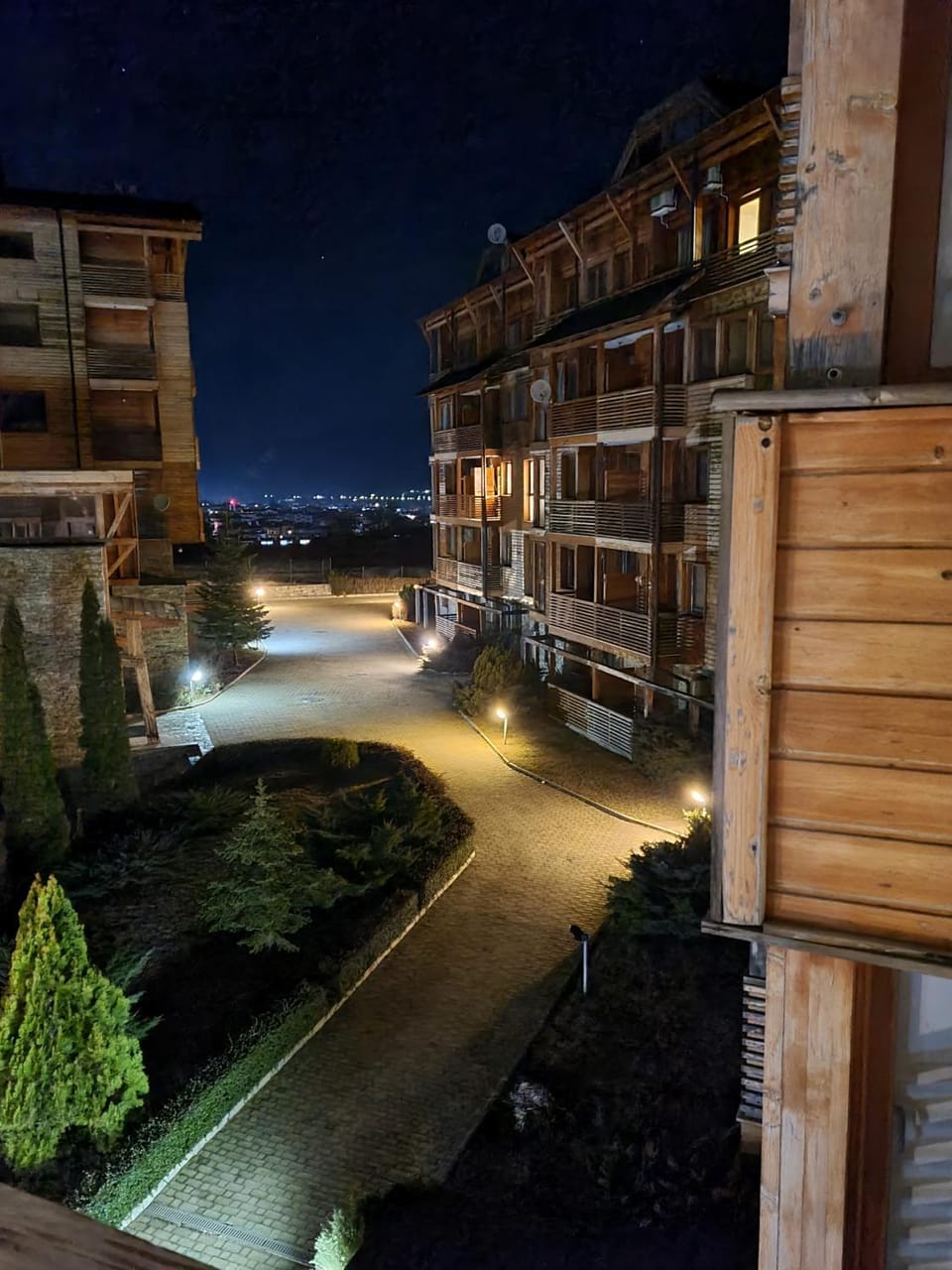Property building, Night, City view, Mountain view