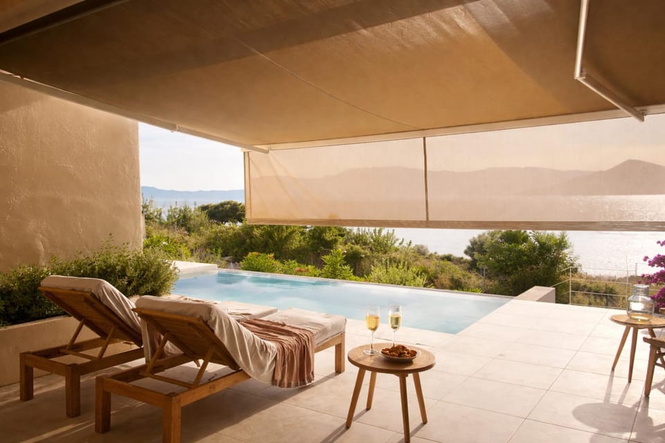 Mountain view, Sea view, Swimming pool, Sunset, sunbed