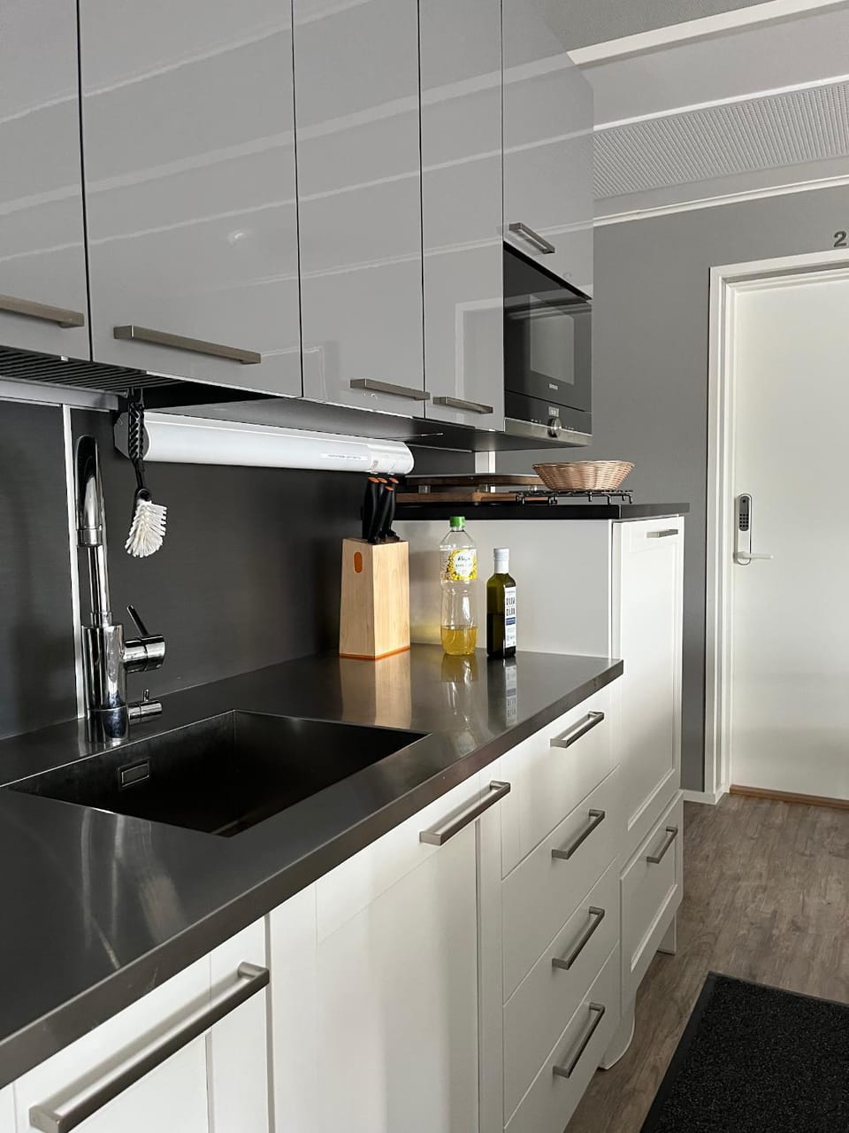 Kitchen or kitchenette, stove