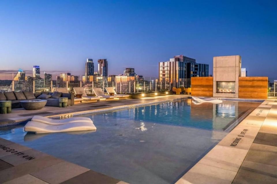 Property building, Night, City view, Pool view, Swimming pool