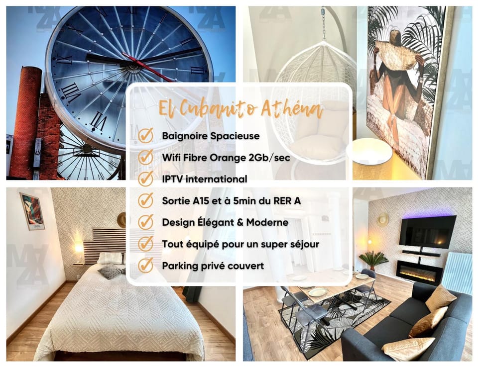 El Cubanito Athéna - Résidence de Standing - 2 Chambres - 4 Couchages - 8 Personnes Max - Parking Privé - Gare à 8 min Apartment in Cergy