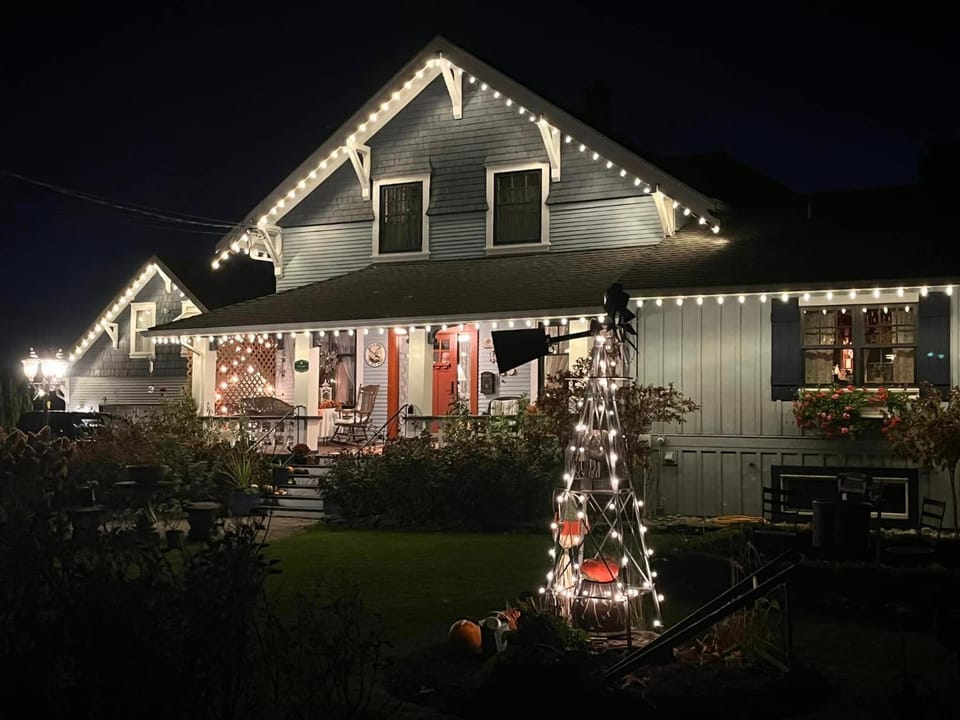 Property building, Night, Garden