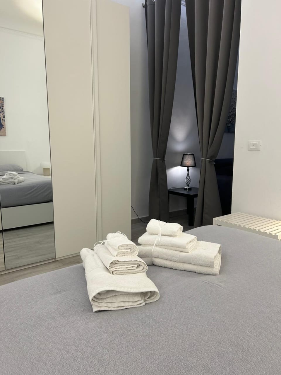 Bed, Bedroom, towels, wardrobe