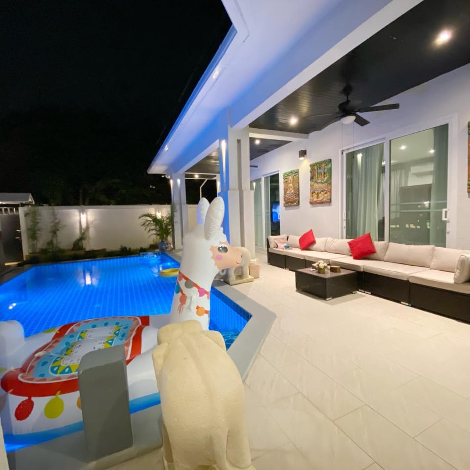 Patio, Night, Pool view, Swimming pool