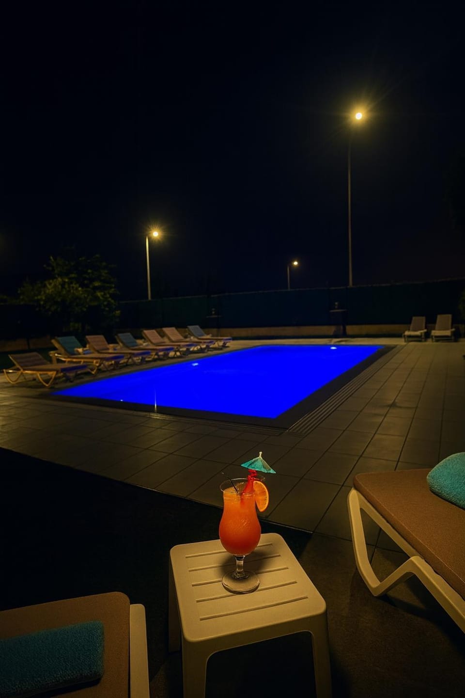 Night, Pool view, Swimming pool