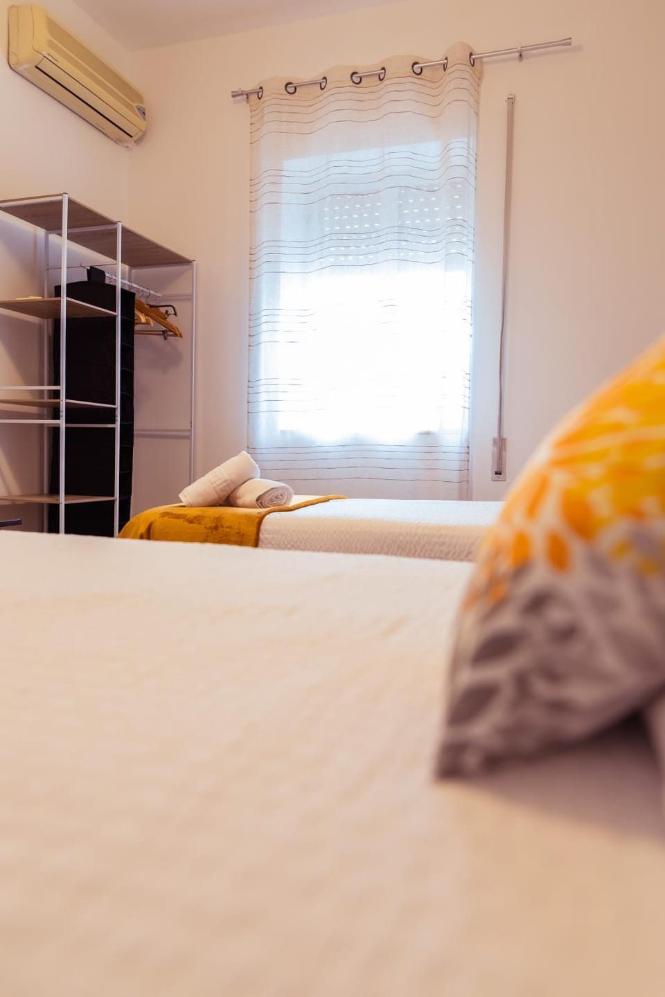 Bed, Bedroom, towels, wardrobe