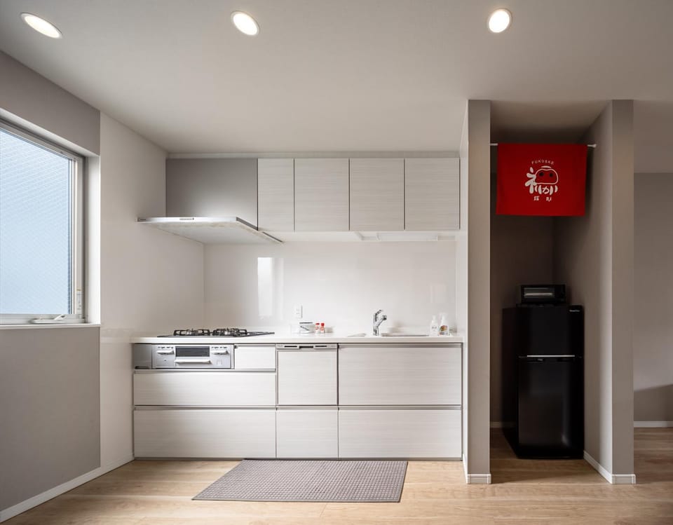 Kitchen or kitchenette, stove