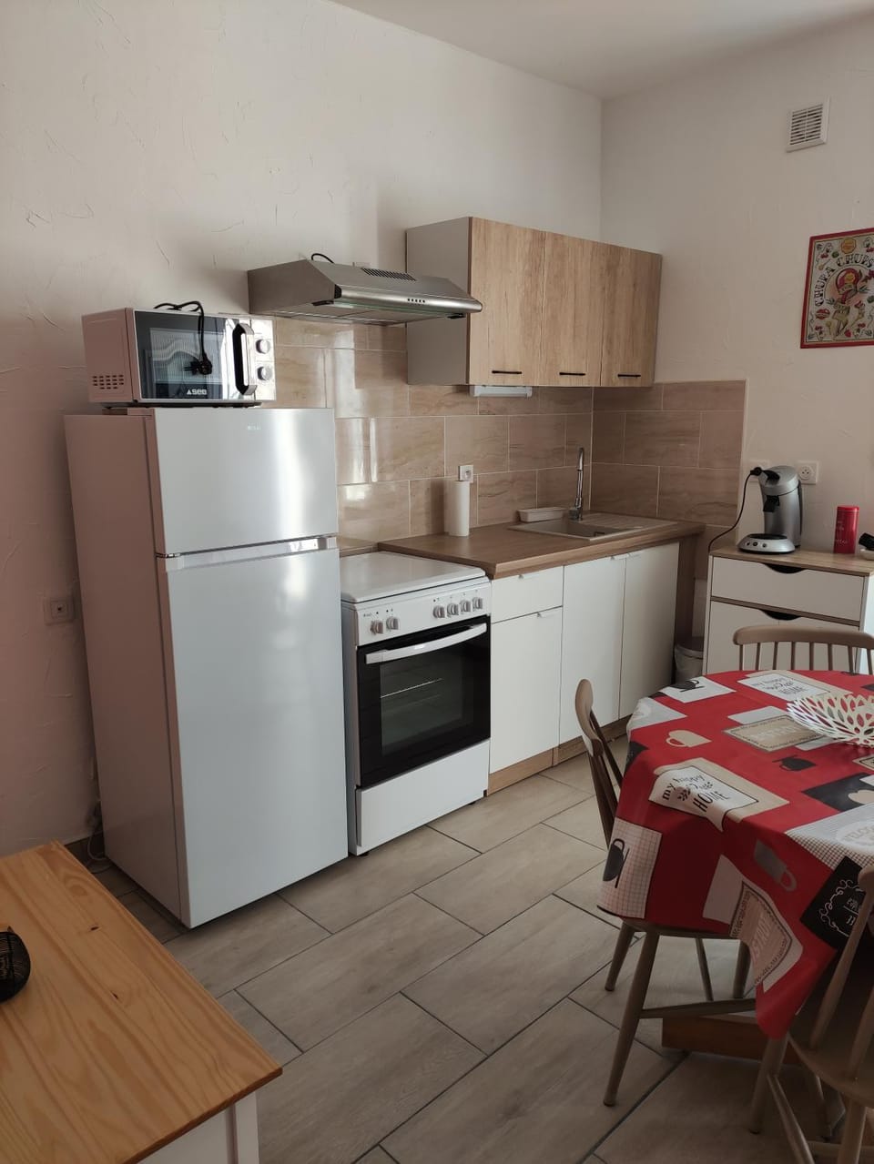 Kitchen or kitchenette, microwave